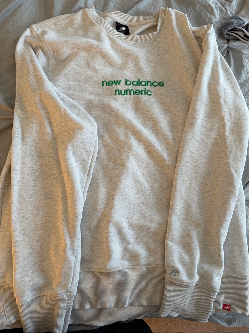 New Balance Heather Gray Crewneck with Green Numeric Logo